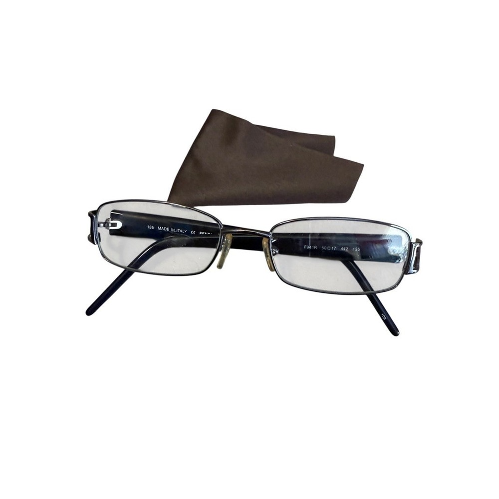 Fendi F941R Blue Rectangular Eyeglasses Silver Zucca Logo Crystal Italy 50mm